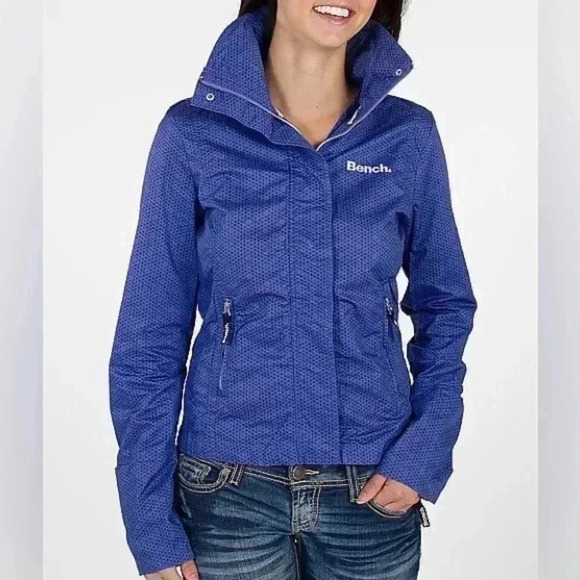 Bench Barbecue Windbreaker Jacket  Cropped Purple Black Geometric Print XS - Picture 3 of 15